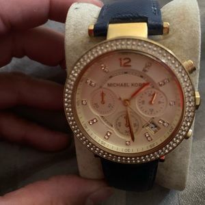 Parker Chronograph Gold-tone Navy Leather Watch